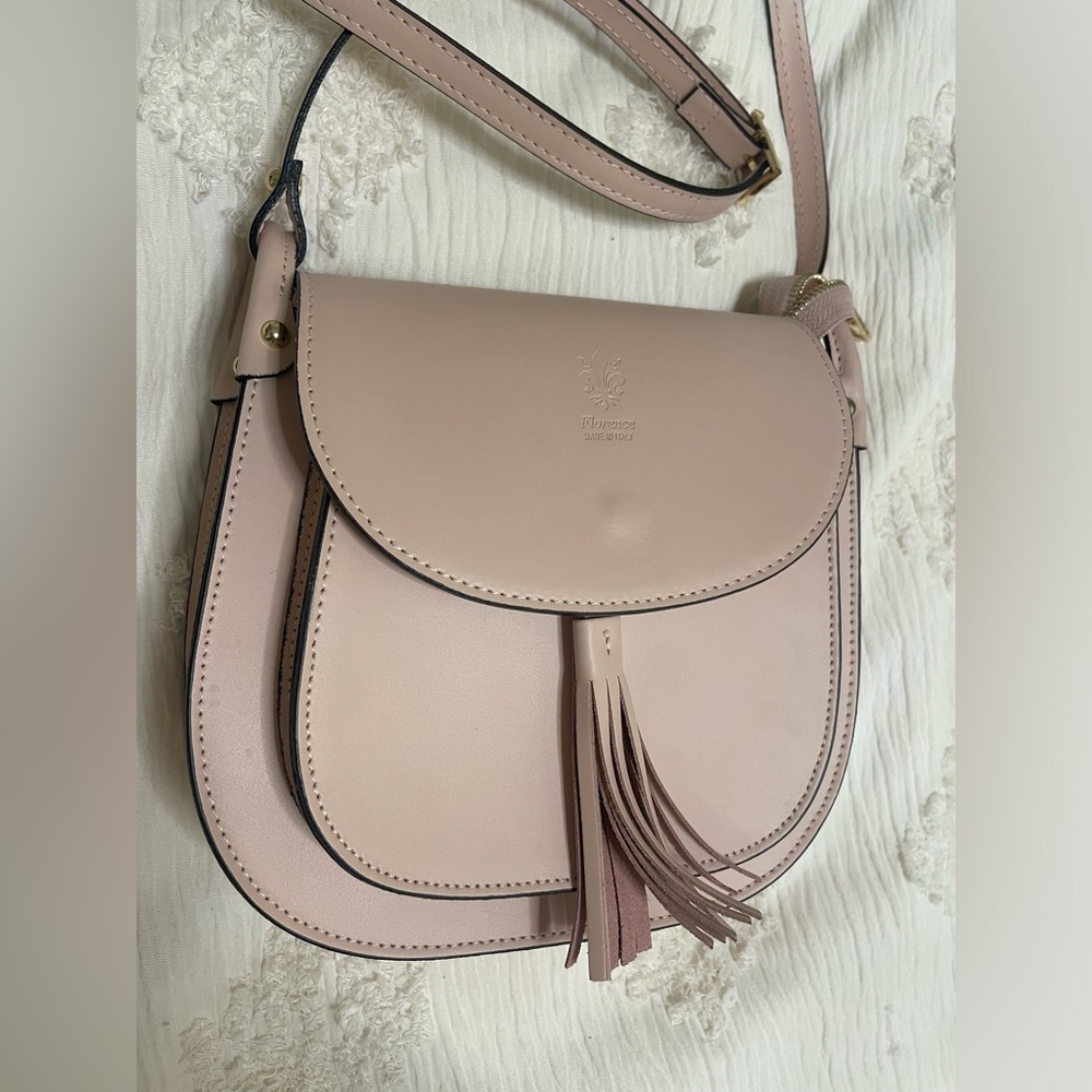 Light Pink Borse In Pelle Made in Italy Genuine Leather Crossbody Bag w tassel